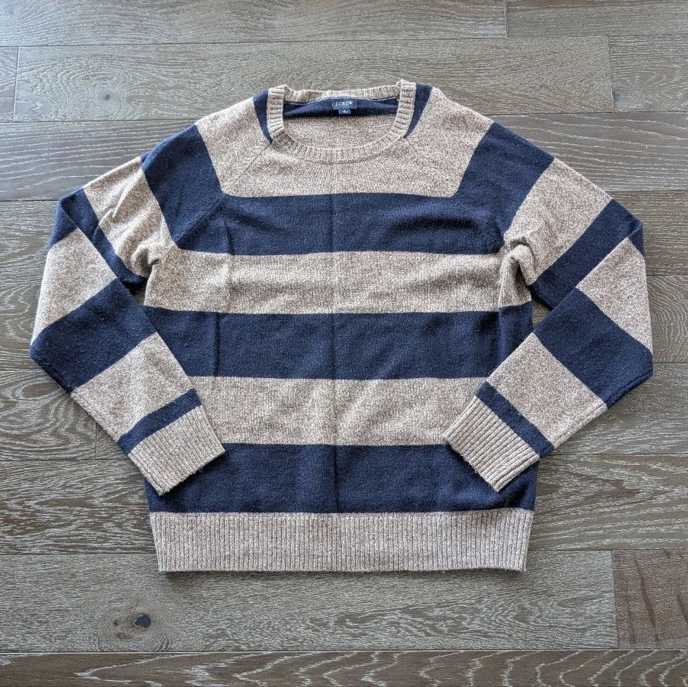 J.Crew Factory Striped Lambswool-blend Sweater Size Large
